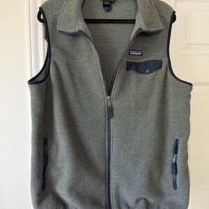 Patagonia Men’s Grey Fleece Vest with Navy Trim